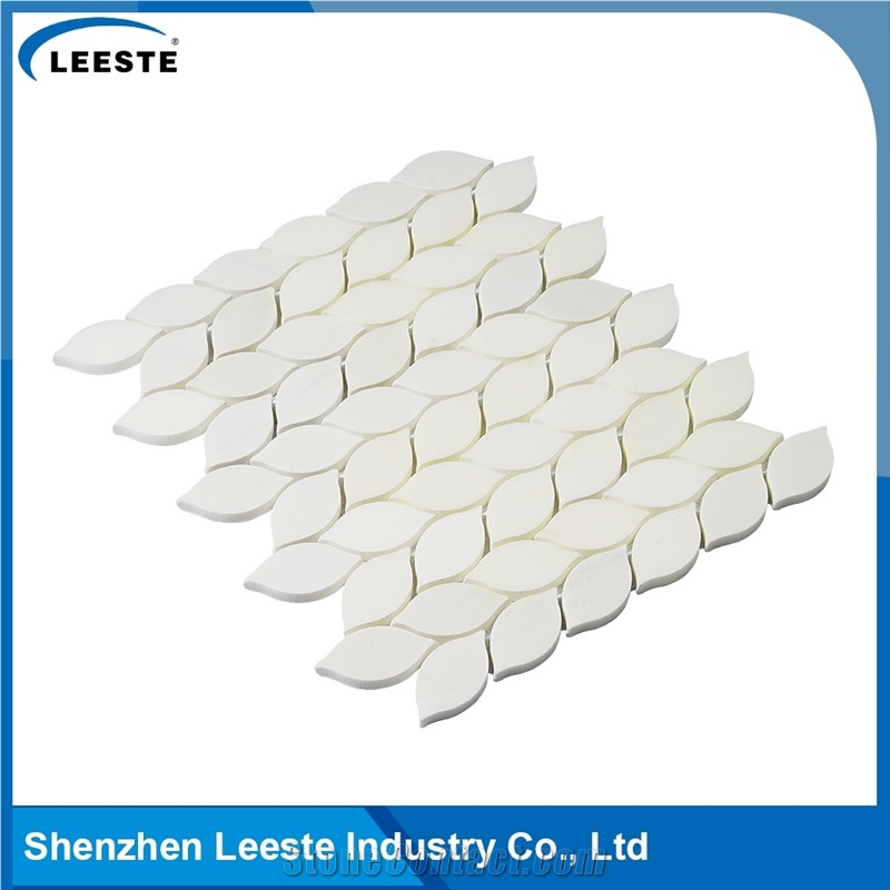 White Irregular Leaf Shape Royal White Marble Mosaic Tile for Bathroom