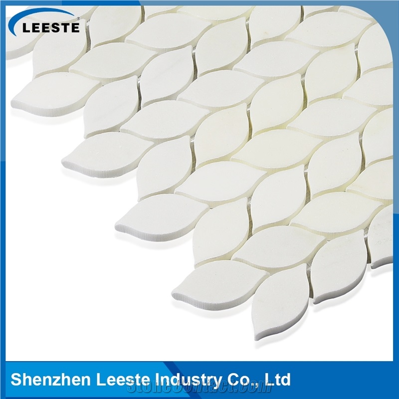 White Irregular Leaf Shape Royal White Marble Mosaic Tile for Bathroom