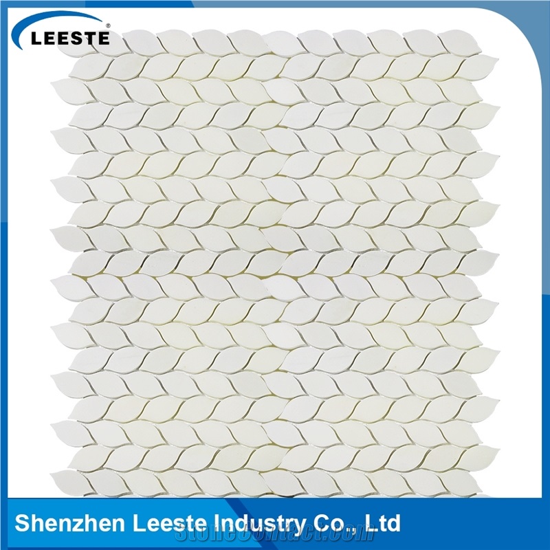 White Irregular Leaf Shape Royal White Marble Mosaic Tile for Bathroom
