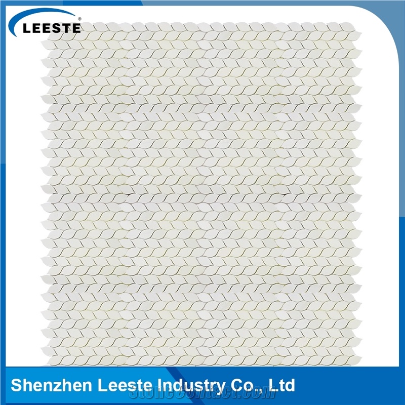 White Irregular Leaf Shape Royal White Marble Mosaic Tile for Bathroom