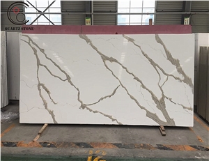 Artificial Calacatta Gold Quartz Slab Pure White Quartz Stone