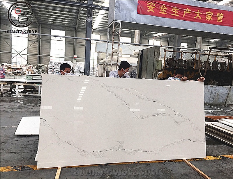 Artificial Calacatta Gold Quartz Slab Pure White Quartz Stone