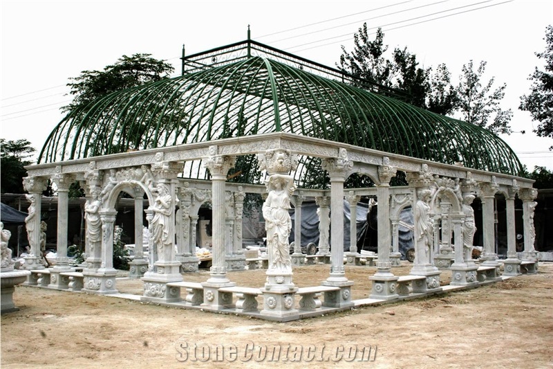 White Marble Gazebo Handcarved Stone