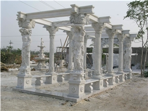 White Marble Gazebo Handcarved Stone