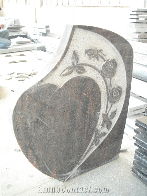 Engraved Granite Headstones, Cross, Heart, Ross and Flowers