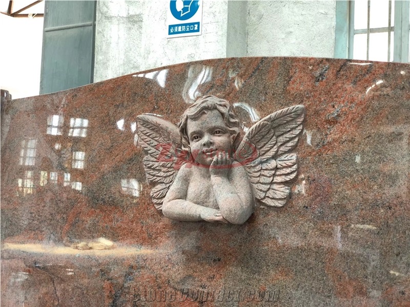 China Multicolor Red Granite Angel Monuments Perfect Carving Headstone