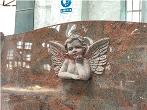 China Multicolor Red Granite Angel Monuments Perfect Carving Headstone