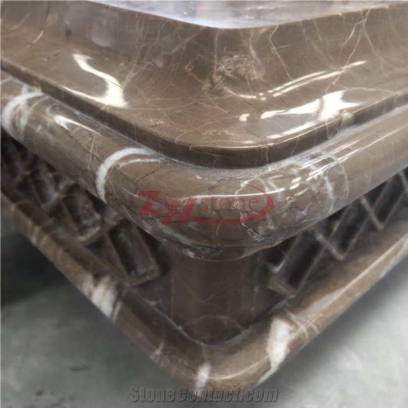 Kazuo Brown Marble Cazeau Brown Marble Office Table Carving Edges