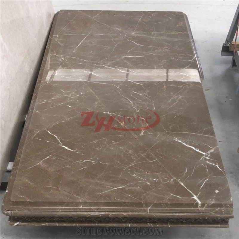 Kazuo Brown Marble Cazeau Brown Marble Office Table Carving Edges