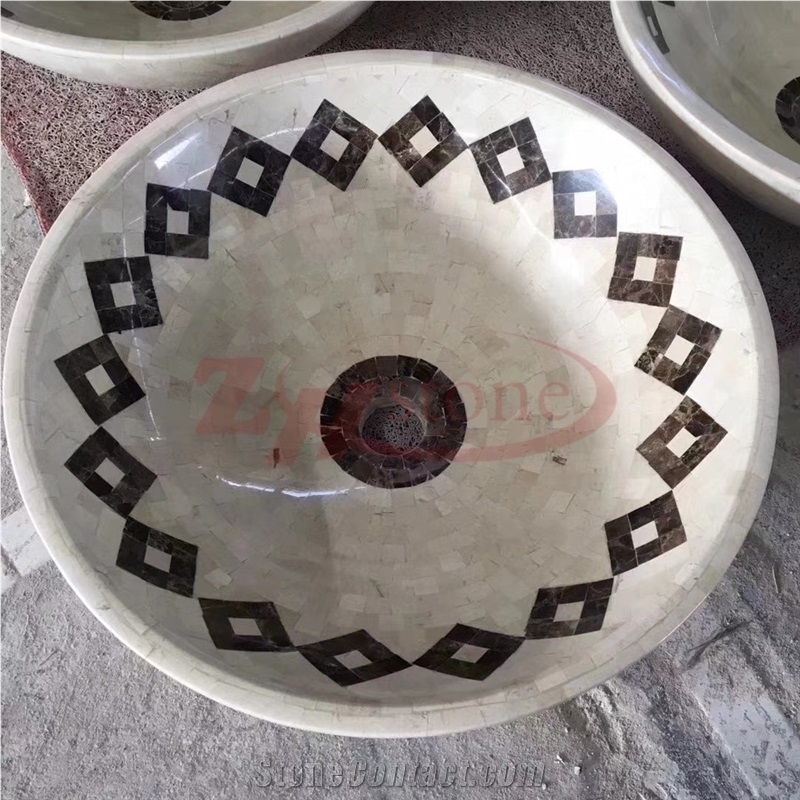 Mosaic Basin Dark Emperador Marble+Han White Marble
