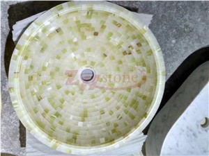 Mosaic Basin Dark Emperador Marble+Han White Marble
