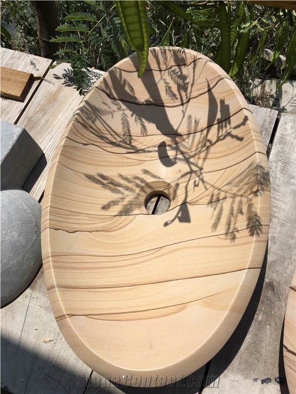 Yellow Round Sandstone Washing Sink and Basin