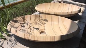 Yellow Round Sandstone Washing Sink and Basin
