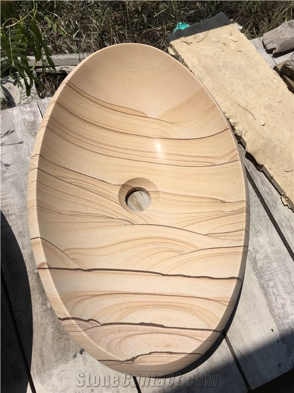 Yellow Round Sandstone Washing Sink and Basin