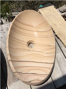 Yellow Round Sandstone Washing Sink and Basin