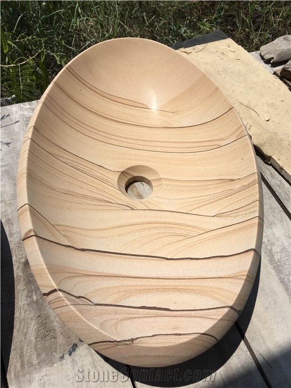 Yellow Round Sandstone Washing Sink and Basin
