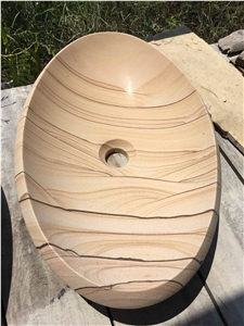 Yellow Round Sandstone Washing Sink and Basin