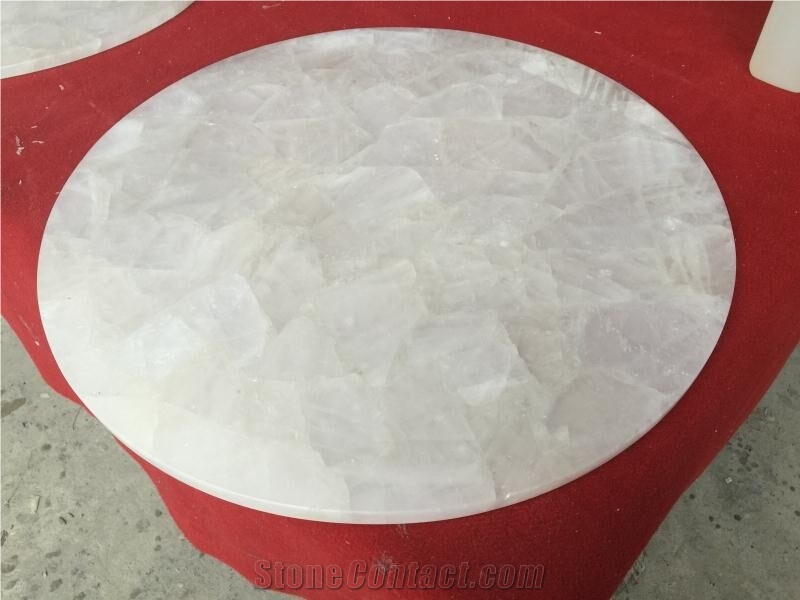 Backlit White Crystal Quartz Semiprecious Gemstone Bartop