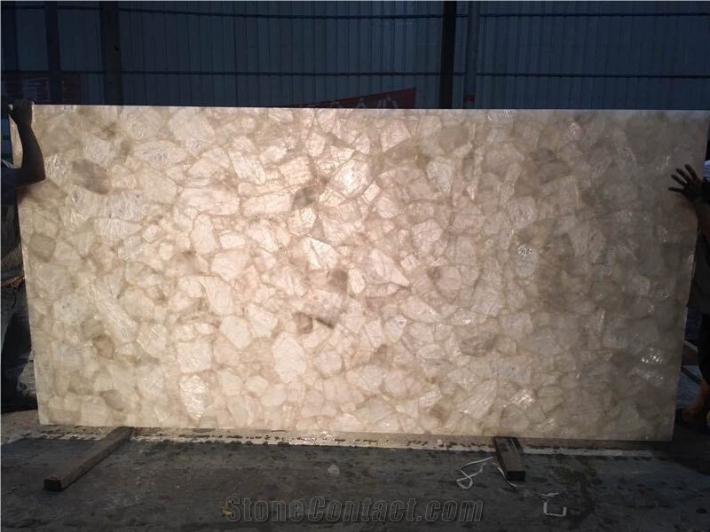 Backlit White Crystal Quartz Semiprecious Gemstone Sink for Bathroom