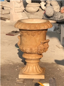 Beige Marble Handcarved Flower Vases,Garden Stone Planter Pot