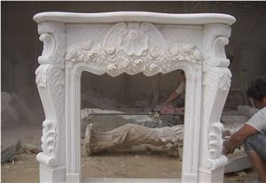 Carved White Marble Fireplace Hearth,Traditional Style Fireplaces