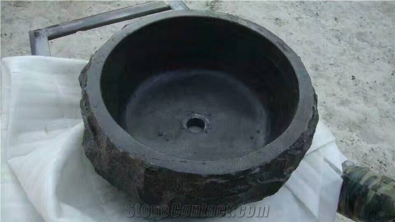 China Blue Limestone Sink Bathroom Basin Round Stone Wash Basin