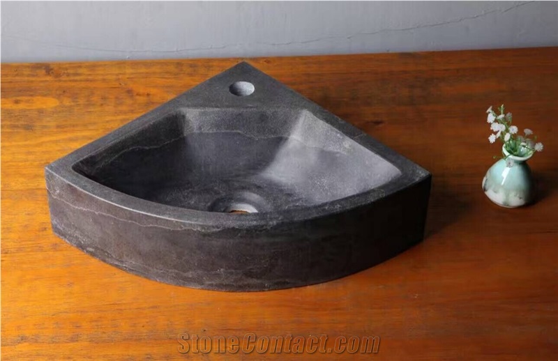 China Blue Limestone Sink Bathroom Basin Round Stone Wash Basin