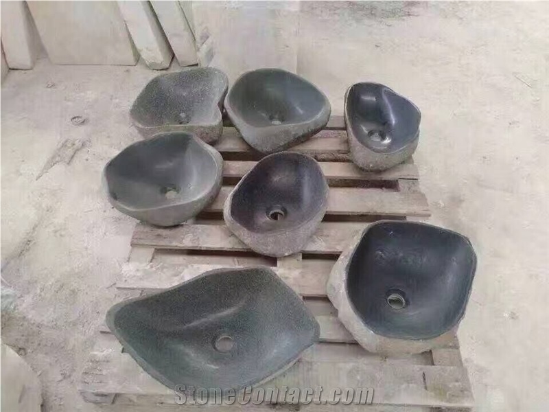 China Blue Limestone Sink Bathroom Basin Round Stone Wash Basin