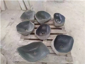 China Blue Limestone Sink Bathroom Basin Round Stone Wash Basin
