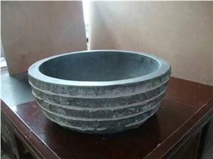 China Blue Limestone Sink Bathroom Basin Round Stone Wash Basin