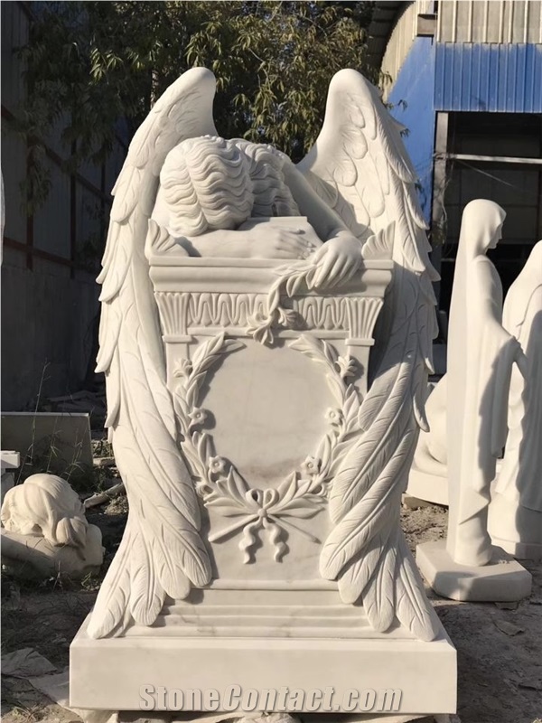 Crying Angel Sculptures,Hand Carved White Marble Sculpture&Statue