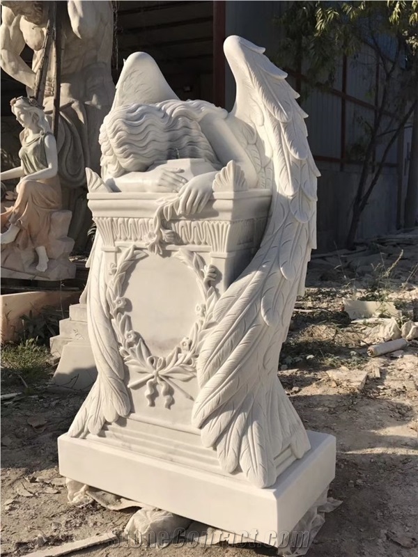 Crying Angel Sculptures,Hand Carved White Marble Sculpture&Statue