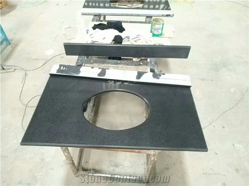 Custom Honed Vanity Tops Black Quartz Vanity Tops for Bathroom
