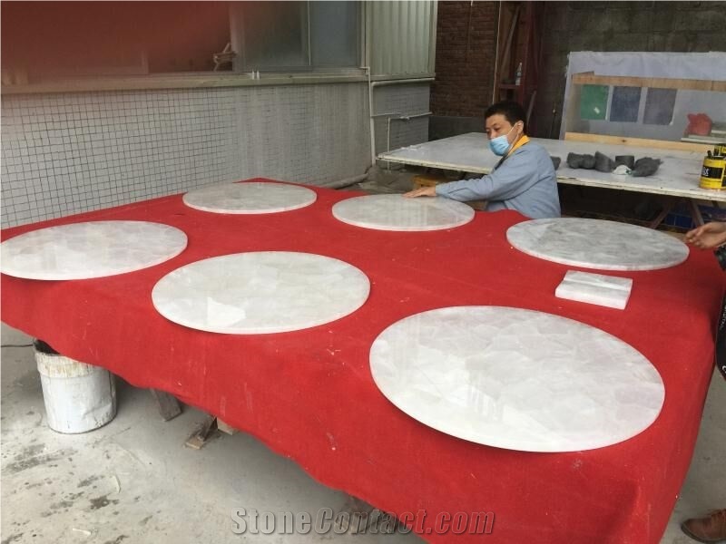 Factory Backlit White Crystal Quartz Semiprecious Gemstone Slab