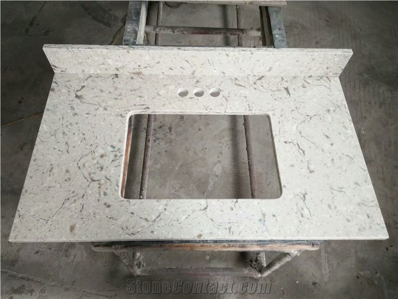 Full Set Bathroom Countertops Grey Quartz Bath Tops with Mounted Sink