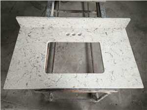 Full Set Bathroom Countertops Grey Quartz Bath Tops with Mounted Sink