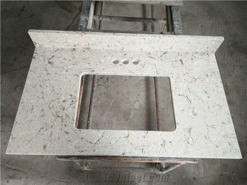 Full Set Bathroom Countertops Grey Quartz Bath Tops with Mounted Sink