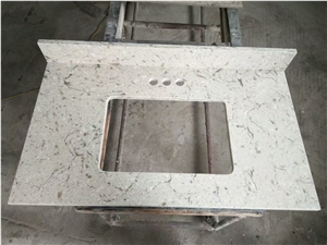 Full Set Bathroom Countertops Grey Quartz Bath Tops with Mounted Sink