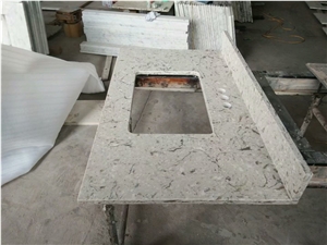 Full Set Bathroom Countertops Grey Quartz Bath Tops with Mounted Sink