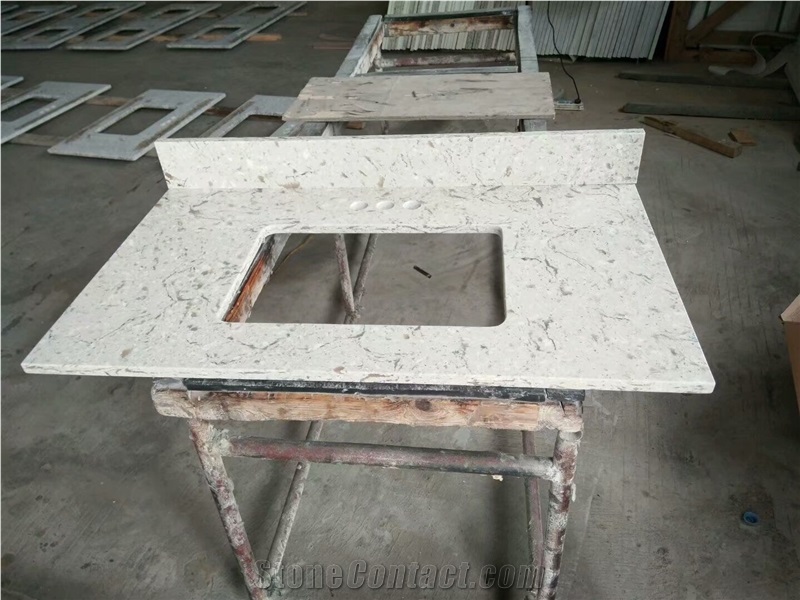 Full Set Bathroom Countertops Grey Quartz Bath Tops with Mounted Sink