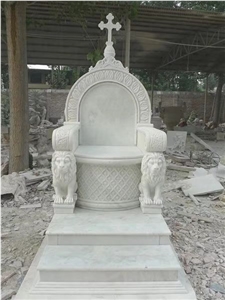 Hand Carved White Marble Bench for Garden&Outdoor with Lion Statues.