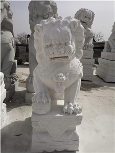 Hand Carved White Marble Lion Sculpture,Guardian Lions Sculpture