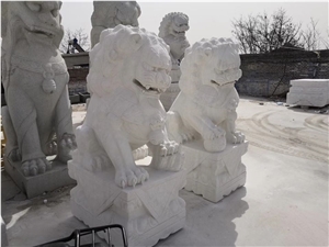 Hand Carved White Marble Lion Sculpture,Guardian Lions Sculpture