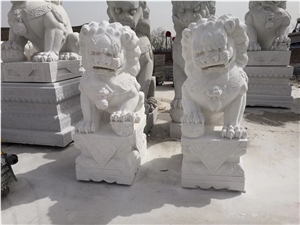 Hand Carved White Marble Lion Sculpture,Guardian Lions Sculpture