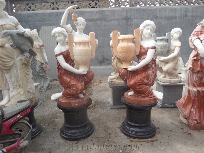Marble Handcarved Statue Flower Vase,Colorful Landscaping Planter Pot