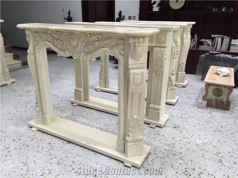 Marble Handcarving Flower Fireplace Mantel,Western Design Fireplaces