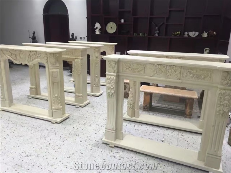 Marble Handcarving Flower Fireplace Mantel,Western Design Fireplaces