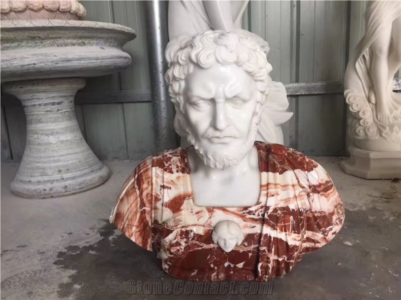 Multicolor Marble Bust Sculpture,Male Hand Carved Head Statue