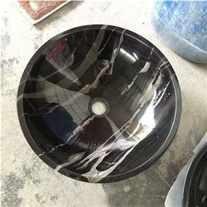 Natural Stone Vessel Sinks,Wash Basins,Nero Marquina Black Marble Sink