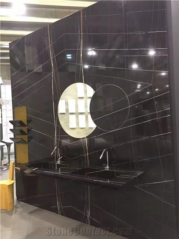 Nero Sahara Noir Black and Gold Veins Marble Nior Serpents Slab